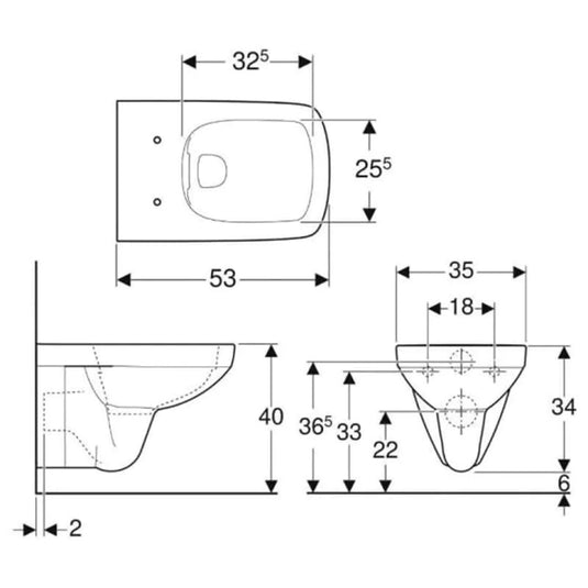 Geberit Selnova Square Rimless Wall-Hung WC Pan | 501.458.00.7