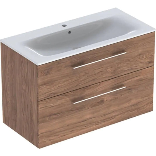 Geberit Selnova Square Vanity Unit & Basin 2 Drawers 1000mm Dark Hickory | 501.246.00.1