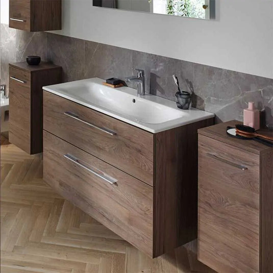Geberit Selnova Square Vanity Unit & Basin 2 Drawers 1000mm Dark Hickory | 501.246.00.1
