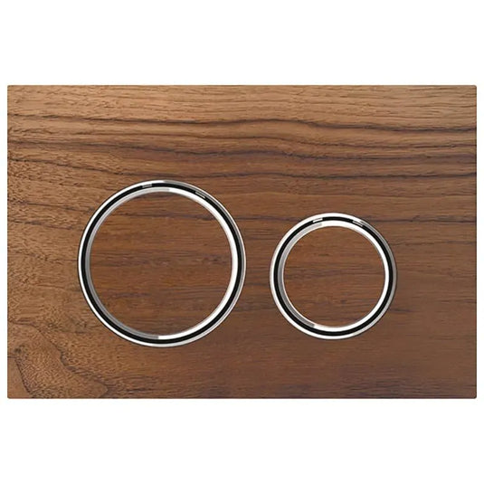 Geberit Sigma50 Round Dual Flush Plate Black Walnut & Brass | 115.884.JX.1