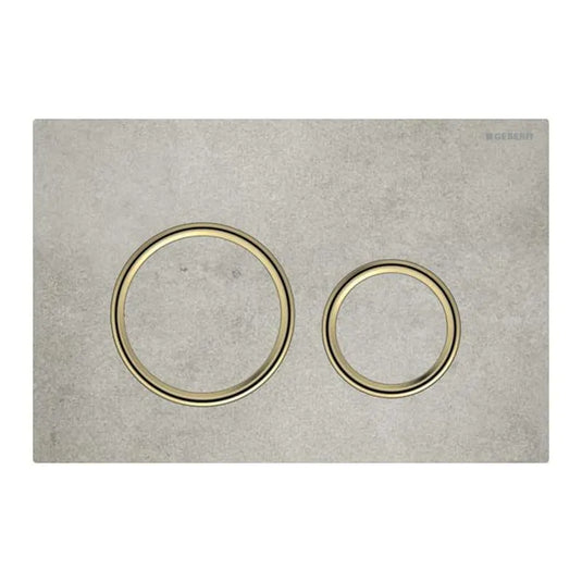 Geberit Sigma50 Round Dual Flush Plate Concrete Look & Brass | 115.652.JV.1