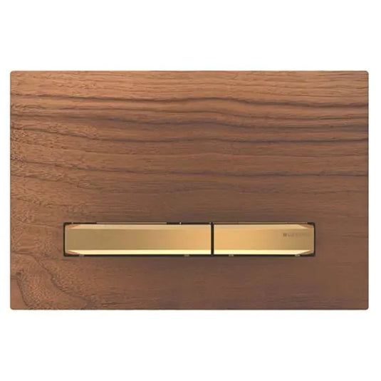 Geberit Sigma50 Square Dual Flush Plate Black Walnut & Brass | 115.672.JX.2
