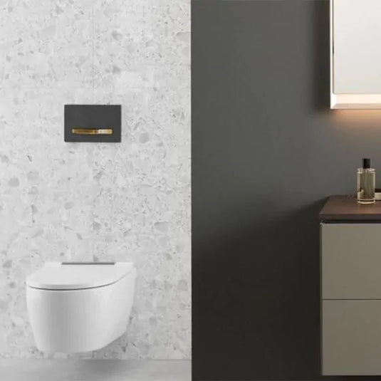 Geberit Sigma50 Square Dual Flush Plate Mustang Slate & Brass | 115.672.JM.2