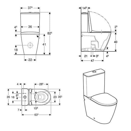 Geberit Smyle 3-in-1 Rimless Close Coupled Toilet Pack White | 503.107.00.1