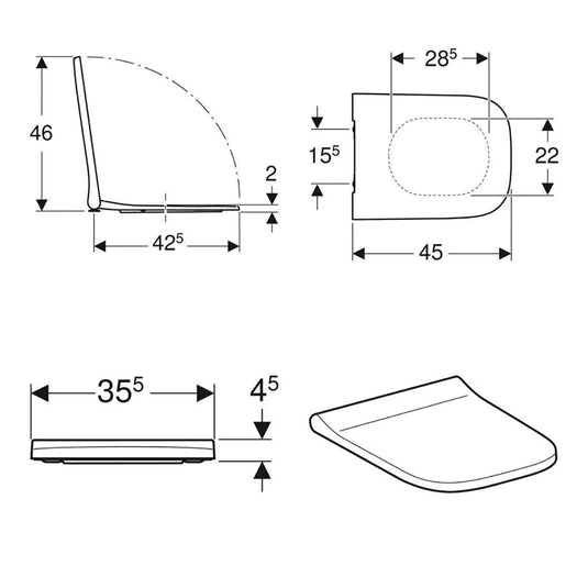 Geberit Smyle Square Slim Soft Close Toilet Seat | 500.237.01.1