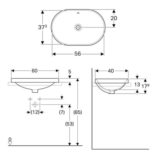 Geberit VariForm 600mm Elliptic Countertop Basin White | 500.730.01.2