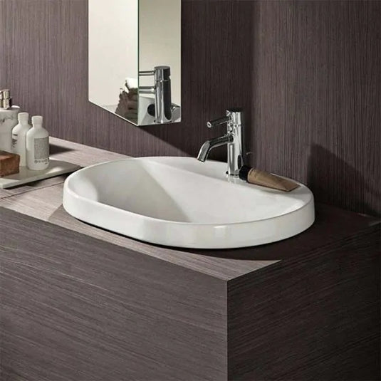 Geberit VariForm 600mm Oval Countertop Basin 1 Tap Hole & Overflow White | 500.724.01.2