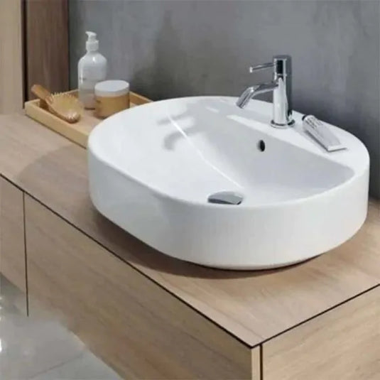Geberit VariForm 600mm Oval Lay-On Countertop Basin 1 Tap Hole & Overflow White | 500.772.01.2