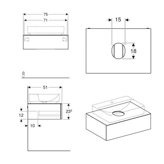 Geberit Variform 750mm Vanity Unit 1 Drawer Shelf & Trap Oak | 501.163.00.1