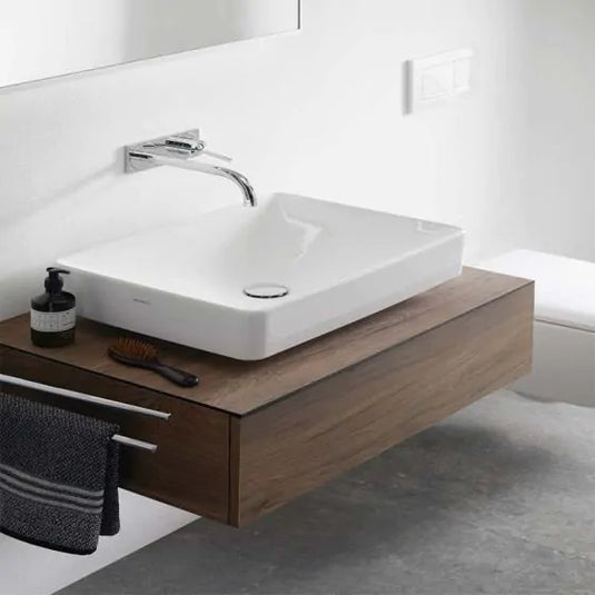 Geberit VariForm 900mm Vanity Unit for Lay On Washbasin 1 Drawer Shelf & Trap Hickory | 501.168.00.1