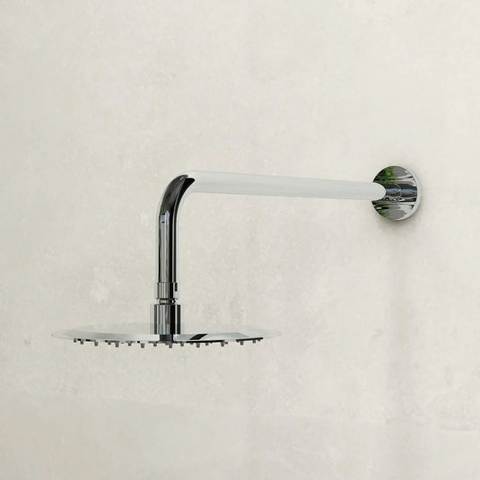 Imex 200mm Stainless Steel Round Slimline Showerhead and Design Brass Shower Arm in Chrome - PKSS001CP - Envy Bathrooms Ltd
