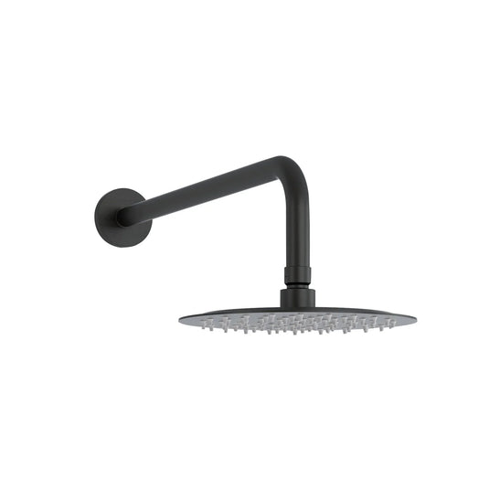 Imex 200mm Stainless Steel Round Slimline Showerhead and Design Brass Shower Arm in Matt Black - PKSS001MB - Envy Bathrooms Ltd