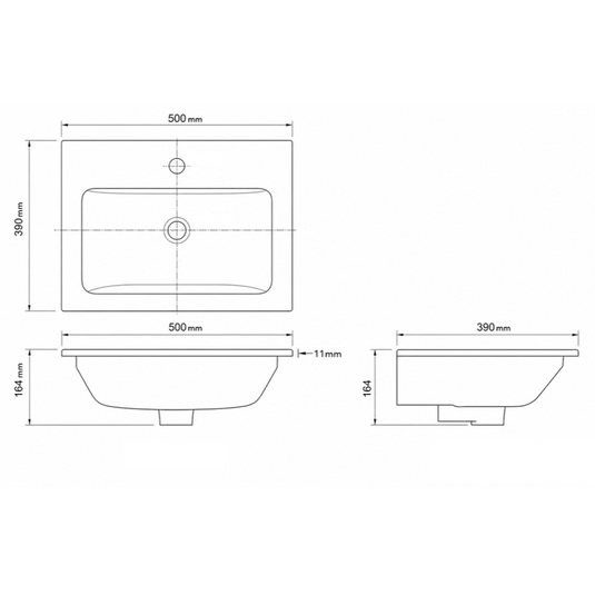 Imex 500mm Ceramic 12mm Basin One Tap Hole White | QU50-BAS - Envy Bathrooms Ltd