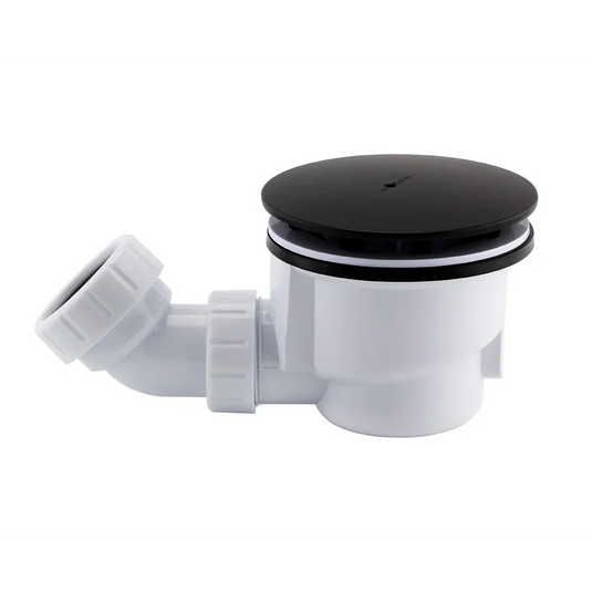 Imex 90mm Fast Flow Matt Black Shower Waste Including Angle Compression Connector 40mm - PBSTMB - Envy Bathrooms Ltd