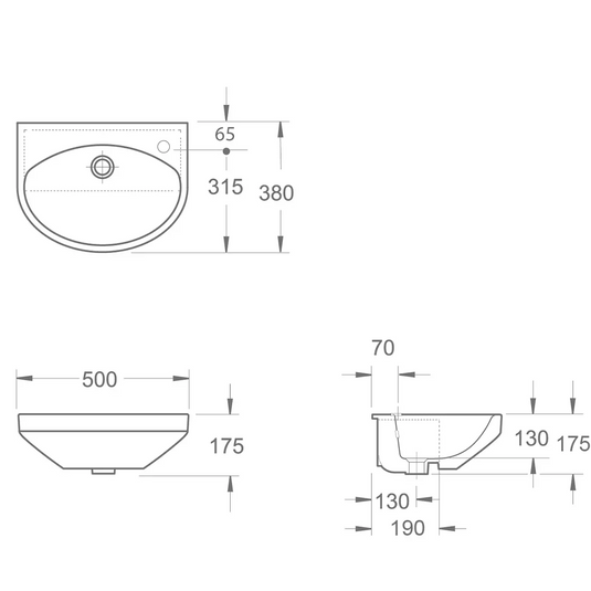 Imex Alma 500mm Semi Countertop Basin 210mm Projection One Tap Hole - LS10156B - Envy Bathrooms Ltd