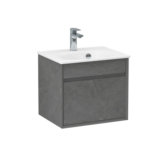 Imex Alma 500mm Single Drawer Wall Mounted Vanity Unit in Grey Marble - FZHF2784-500-B0004 - Envy Bathrooms Ltd