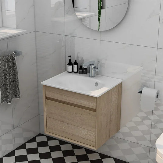 Imex Alma 500mm Single Drawer Wall Mounted Vanity Unit in Natural Oak - FZHF2784-500-B0001 - Envy Bathrooms Ltd