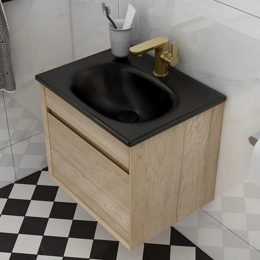 Imex Alma 500mm Single Drawer Wall Mounted Vanity Unit in Natural Oak - FZHF2784-500-B0001 - Envy Bathrooms Ltd