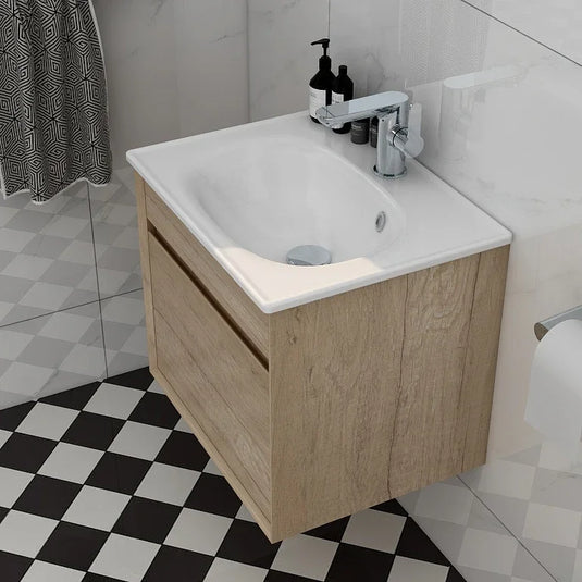 Imex Alma 500mm Single Drawer Wall Mounted Vanity Unit in Natural Oak - FZHF2784-500-B0001 - Envy Bathrooms Ltd