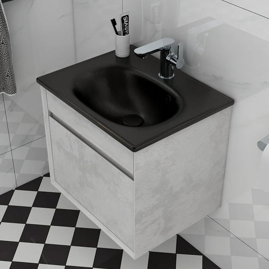 Imex Alma 500mm Single Drawer Wall Mounted Vanity Unit in Natural Stone - FZHF2784-500-B0026 - Envy Bathrooms Ltd