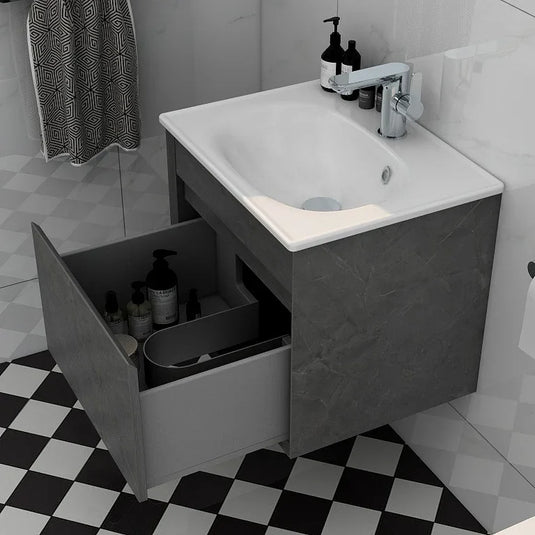 Imex Alma 600mm Single Drawer Wall Mounted Vanity Unit in Grey Marble - FZHF2784-600-B0004 - Envy Bathrooms Ltd