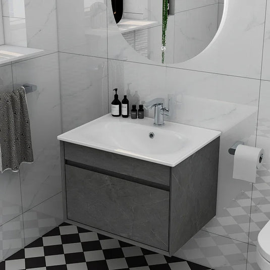 Imex Alma 600mm Single Drawer Wall Mounted Vanity Unit in Grey Marble - FZHF2784-600-B0004 - Envy Bathrooms Ltd