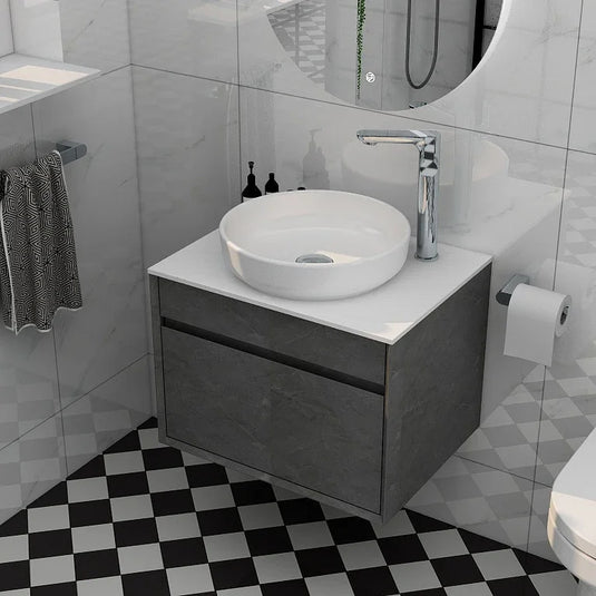 Imex Alma 600mm Single Drawer Wall Mounted Vanity Unit in Grey Marble - FZHF2784-600-B0004 - Envy Bathrooms Ltd