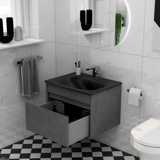 Imex Alma 600mm Single Drawer Wall Mounted Vanity Unit in Grey Marble - FZHF2784-600-B0004 - Envy Bathrooms Ltd