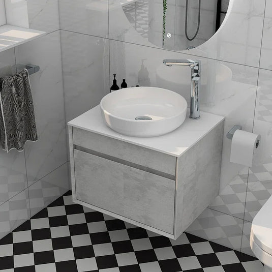 Imex Alma 600mm Single Drawer Wall Mounted Vanity Unit in Natural Stone - FZHF2784-600-B0026 - Envy Bathrooms Ltd