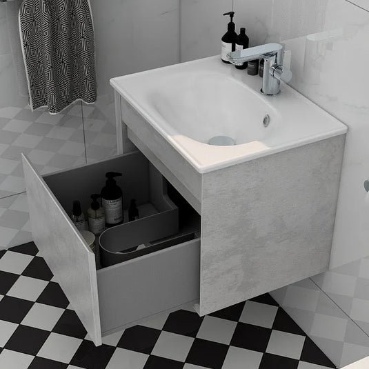 Imex Alma 600mm Single Drawer Wall Mounted Vanity Unit in Natural Stone - FZHF2784-600-B0026 - Envy Bathrooms Ltd