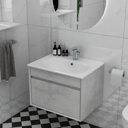 Imex Alma 600mm Single Drawer Wall Mounted Vanity Unit in Natural Stone - FZHF2784-600-B0026 - Envy Bathrooms Ltd