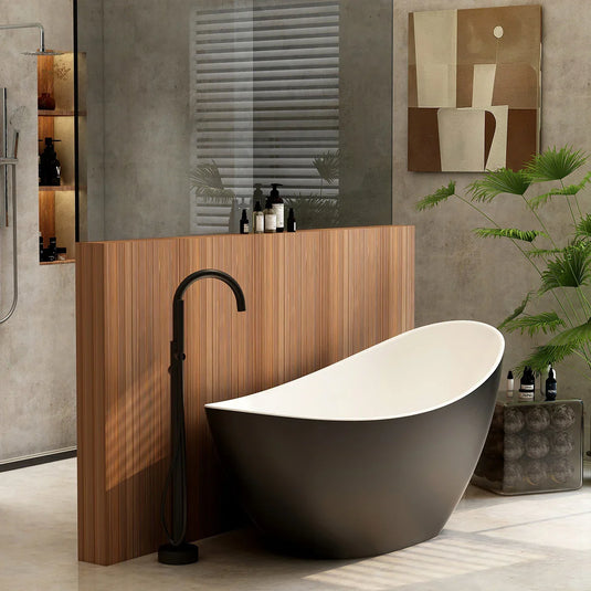 Imex Arco 1600mm Freestanding Slipper Bath Inc. White Dome Clicker Waste - Black - IM616-BLACK - Envy Bathrooms Ltd