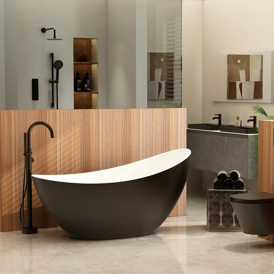Imex Arco 1600mm Freestanding Slipper Bath Inc. White Dome Clicker Waste - Black - IM616-BLACK - Envy Bathrooms Ltd