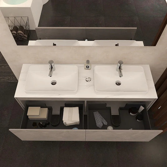 Imex Arco 1600mm Twin Single Drawer Wall Mounted Vanity Unit in Slate - FZHF2781-1600-B0005 - Envy Bathrooms Ltd