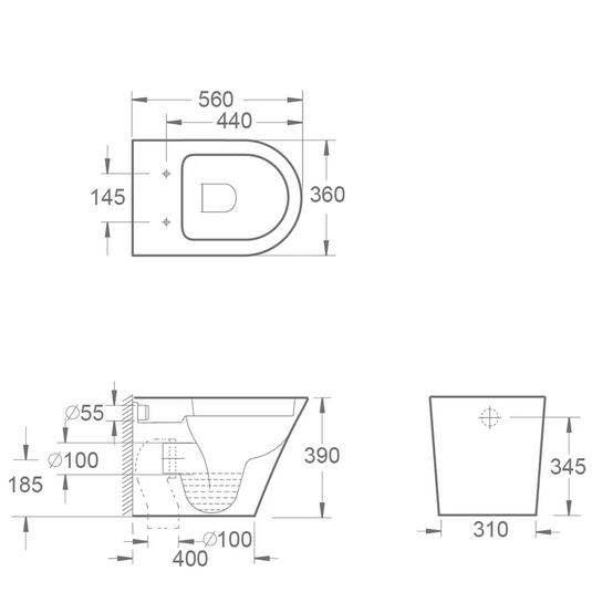 Imex Arco 560mm Back To Wall WC Bowl with Fixings - CB1088L - Envy Bathrooms Ltd