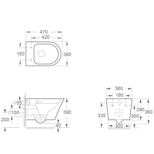 Imex Arco Rimless 470mm Projection Wall Hung WC Bowl - CH1088AR - Envy Bathrooms Ltd