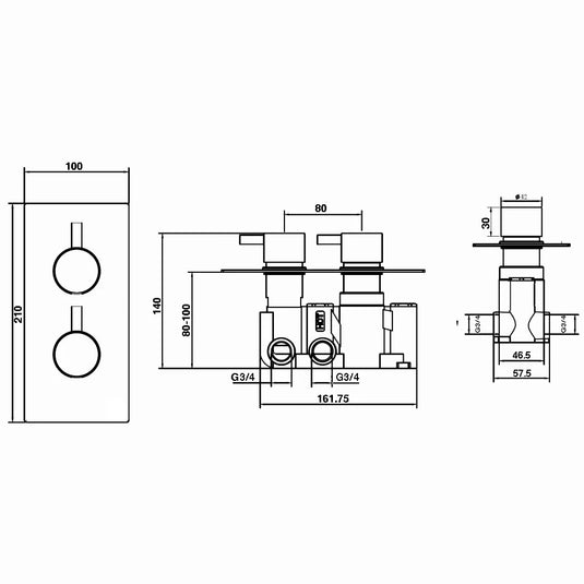 Imex Arco Twin Outlet Two Handle Concealed Valve - 6002 - Envy Bathrooms Ltd