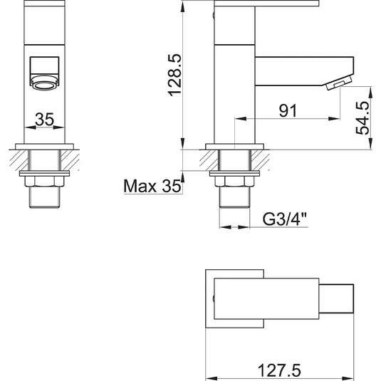 Imex Bloque Bath Pillar Taps (Pair) - BQ34 - Envy Bathrooms Ltd