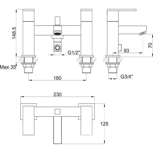 Imex Bloque Bath Shower Mixer Including Shower Kit - BQBSM - Envy Bathrooms Ltd