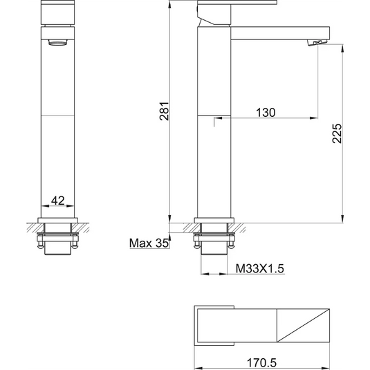 Imex Bloque Mono Tall Basin Mixer Incl Clicker Waste - BQTBAS - Envy Bathrooms Ltd