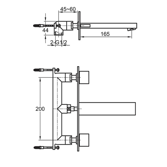 Imex Bloque Two Handle Wall Mounted Basin Mixer Incl Clicker Waste - BQ3HWMBAS - Envy Bathrooms Ltd