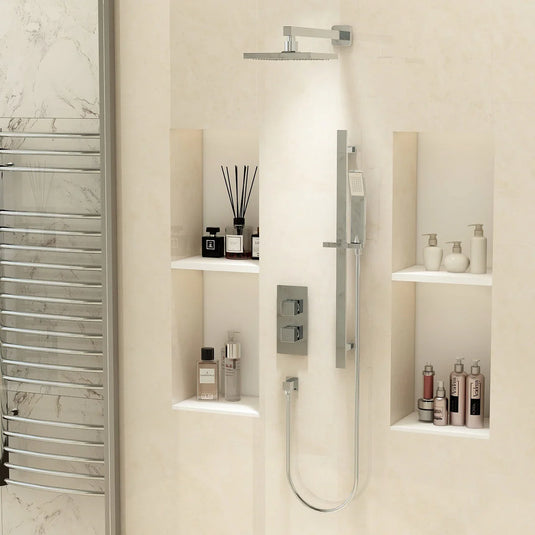 Imex Bloque2 2 Knob Twin Outlet Concealed Valve with Str8 (Ki440) Adjustable Head and New Fixed Head - BQCVPK003 - Envy Bathrooms Ltd