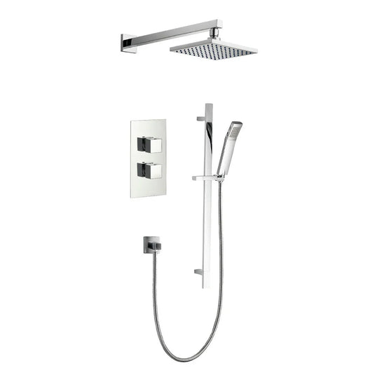 Imex Bloque2 2 Knob Twin Outlet Concealed Valve with Str8 (Ki440) Adjustable Head and New Fixed Head - BQCVPK003 - Envy Bathrooms Ltd