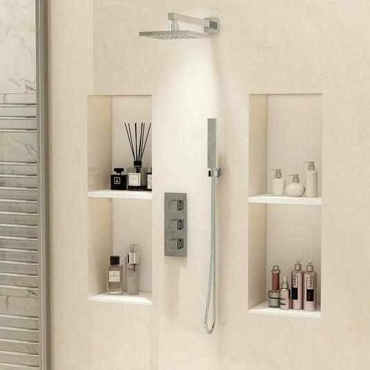 Imex Bloque2 3 Knob Twin Outlet Concealed Valve with New Fixed Head and New Pencil Handset & Smooth Hose - BQCVPK008 - Envy Bathrooms Ltd
