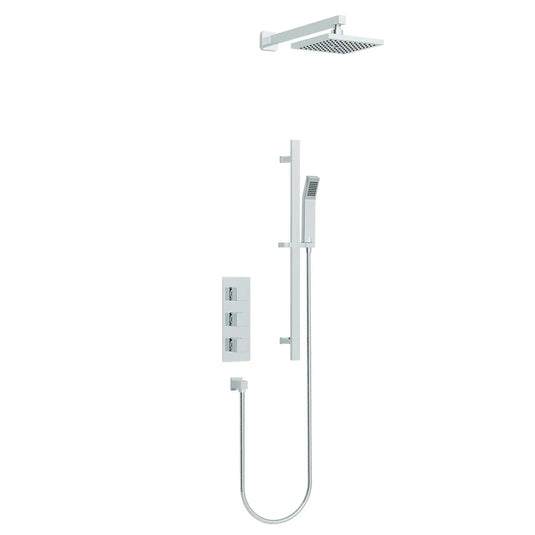 Imex Bloque2 3 Knob Twin Outlet Concealed Valve with Str8 (Ki440) Adjustable Head and New Fixed Head - BQCVPK006 - Envy Bathrooms Ltd