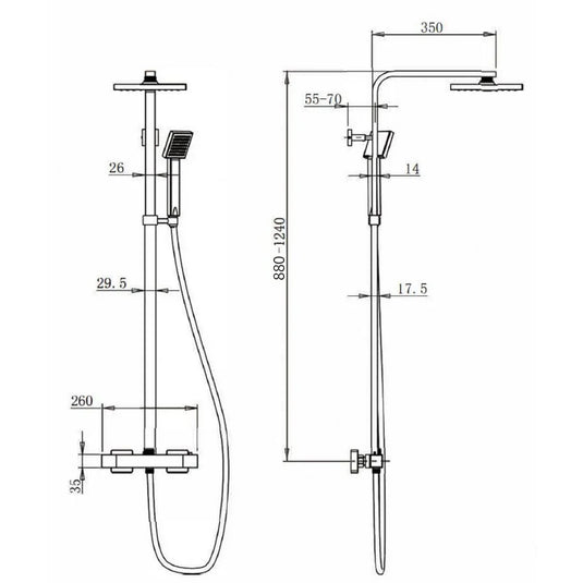 Imex Bloque2 Dual Outlet Bar Valve with Integral Diverter with New Bloque Fixed Head and Handset - BQRRPDF - Envy Bathrooms Ltd