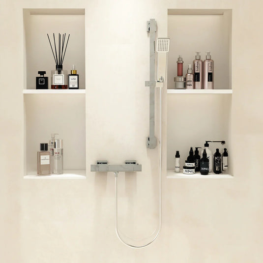Imex Bloque2 Single Outlet Bar Valve with Bloque Slide Rail, Dekka Single Function Handset and Smooth Pvc Hose - BQBVPK002 - Envy Bathrooms Ltd