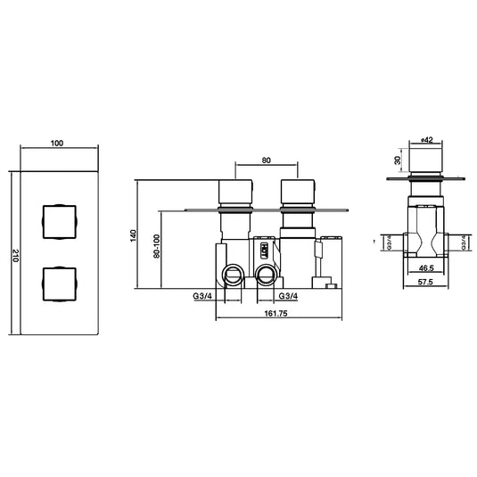 Imex Bloque2 Twin Outlet Two Handle Concealed Valve - 6005 - Envy Bathrooms Ltd