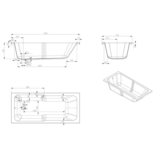 Imex Cast Quadro Keyhole 1700×750 Single Ended Bath - IMCQKH17X75 - Envy Bathrooms Ltd