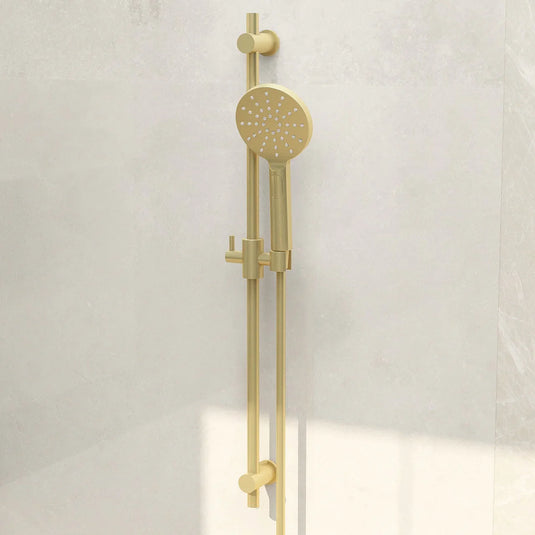 Imex Contemporary Brushed Brass, Solid Brass Slide Rail Set with Smooth Hose and Multifunction Handset - KI435BB - Envy Bathrooms Ltd